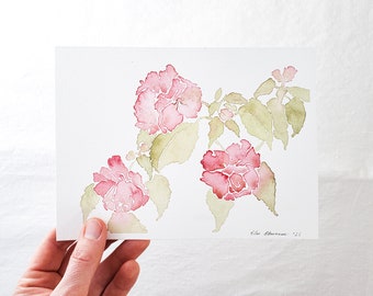 Original Watercolor / 5.5 x 7.5" / Pink Double Impatiens