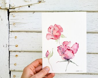 Original Watercolor / 5.5x7.5" / Still Life Roses
