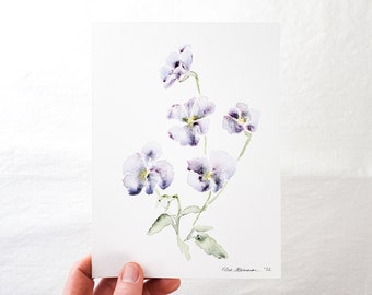 Original Watercolor / 5.5x7.5" / Pansies No. 2