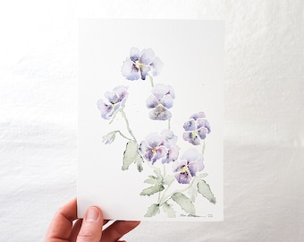 Original Watercolor / 5.5 x 7.5" / Pansies No. 1
