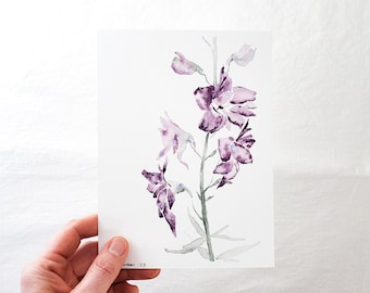 Original Watercolor / 5.5 x 7.5" / Purple Delphinium