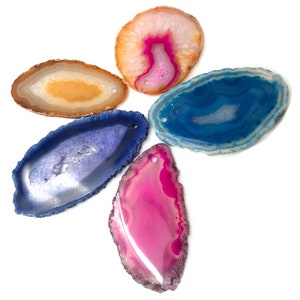 5 Drilled Agate Slices: Polished Geode Slabs, Mix Colors