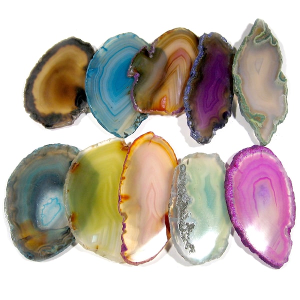 10 tranches d'agate, géode de couleur, dalles polies, tranche d'agate du Brésil, sélection aléatoire de couleurs, livraison gratuite aux États-Unis !