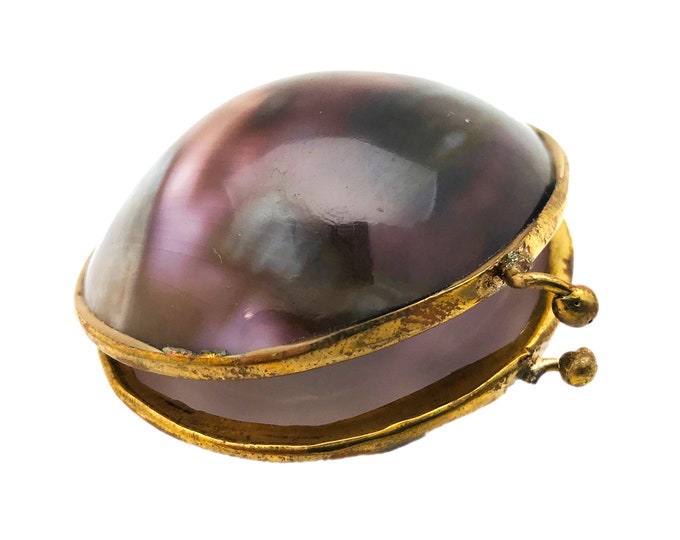 Purple Clam Shell Pill Box Natural Polished Sea Shell Metal Etsy