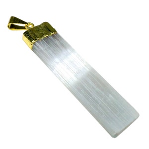 Gold Selenite Blade Pendant Gold Capped White Selenite Blade Satin Spar Gold Pendant FREE USA SHIPPING!
