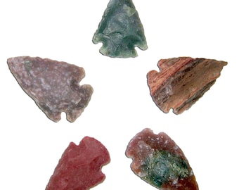 5 Arrowheads Authentic Hand Crafted Agate Stone Arrow Heads Randomly Selected FREE USA SHIPPING!
