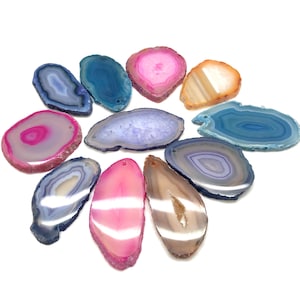 10 DRILLED Agate Slices Coloured Geode Polished Slabs Brazil Agate Slice Random Selection Mix Colours FREE USA Shipping!