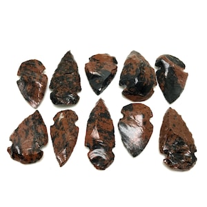 10 Mahogany Obsidian Arrowheads Hand Crafted Black Brown Stone Arrow Heads Randomly Selected FREE USA SHIPPING!