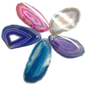 5 Drilled Agate Slices: Polished Geode Quartz Pendants