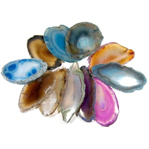 Coloured Agate Slices: Polished Geode Slabs, Brazil Agate (Set of 10)