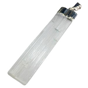 Silver Selenite Blade Pendant Silver Capped White Selenite Blade Satin Spar Silver Pendant FREE USA SHIPPING!