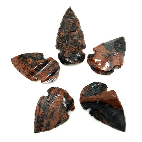 5 Mahogany Obsidian Arrowheads Hand Crafted Black Brown Stone Arrow Heads Randomly Selected FREE USA SHIPPING!