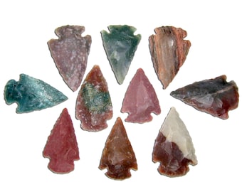 10 Arrowheads Authentic Hand Crafted Agate Stone Arrow Heads Randomly Selected FREE USA SHIPPING!