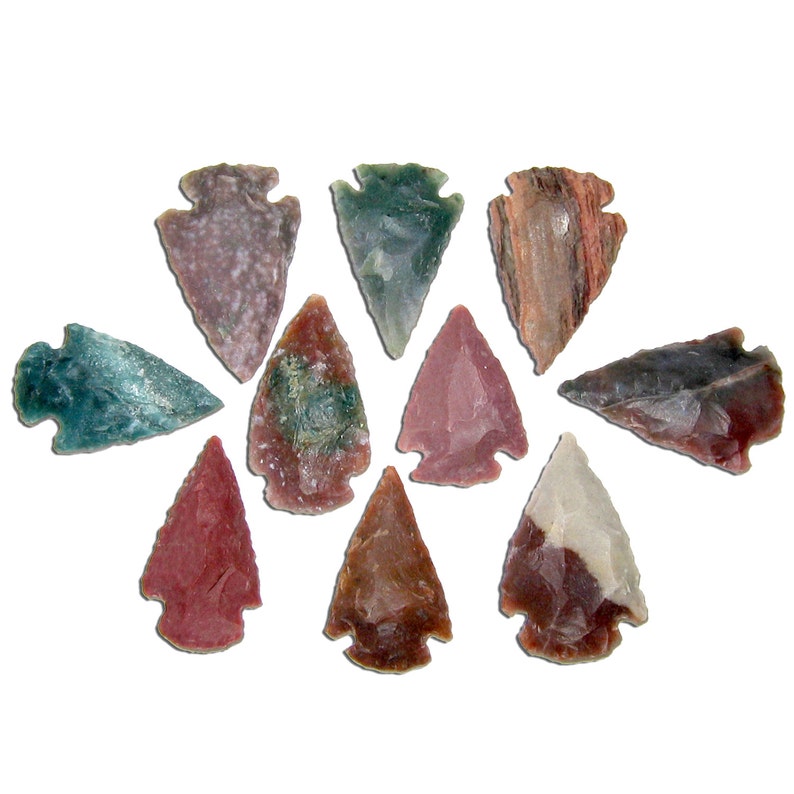 10 Arrowheads Authentic Hand Crafted Agate Stone Arrow Heads Randomly Selected FREE USA SHIPPING image 1