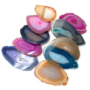10 DRILLED Agate Slices Coloured Geode Polished Slabs Brazil Agate Slice Random Selection Mix Colours FREE USA Shipping!