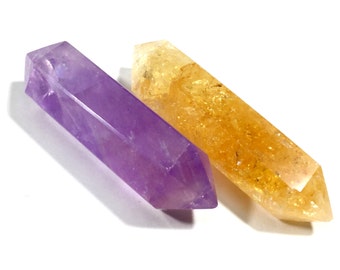 1 CITRINE & 1 AMETHYST Crystal Double Terminated Polished Semi-Precious Gemstones Free USA Shipping!