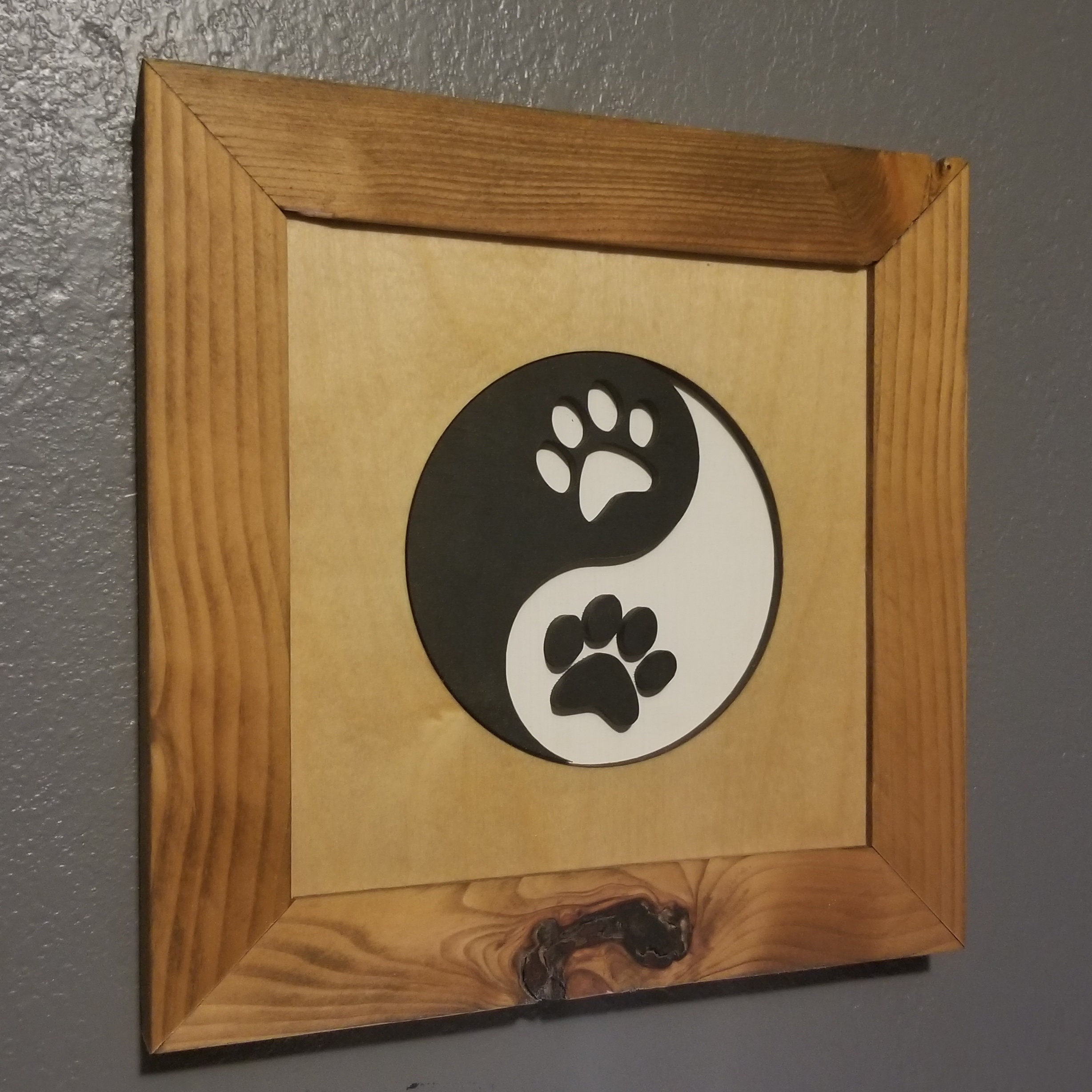Download Wall Art Dog Paw Yin Yang Sign 10 X 10 Upcycled Frame 3 Dimensional Design Cutout Birch Plywood Made In Usa Wood Wall Art 3d