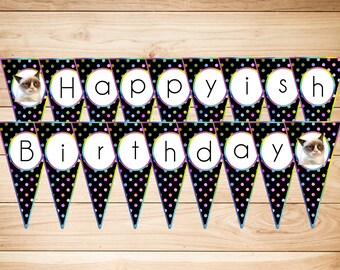 Grumpy Cat Birthday Party Bunting Pendant Banner - Instant Download