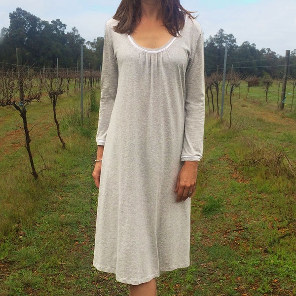 Aspen Winter Organic Cotton Nightgown - Grey and White