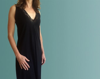 Hayman Organic Black Cotton Nightgown with Lace