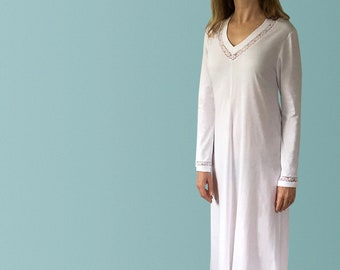 Miami Long Winter Organic Cotton Nightgown - White