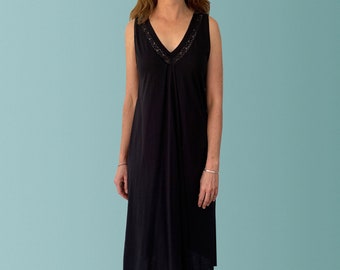 Miami Summer Organic Black Cotton Nightgown with Lace