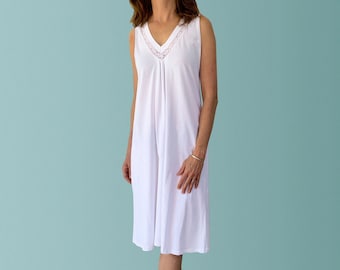 Miami Summer Organic White Cotton Nightgown with Lace