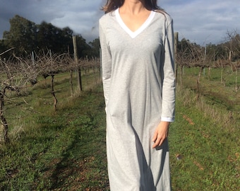 Ibiza Long Winter Organic Cotton Nightie.  Women's Sleepwear and Loungewear made in Australia.