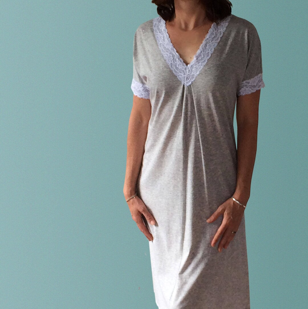 Hayman Winter Organic Cotton Nightgown With Lace Light Grey Marle Etsy