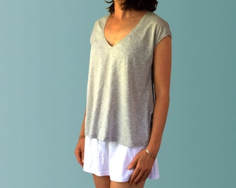 Organic Cotton PJ Set - Light Grey with White Shorts