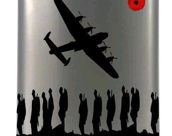 Military lest we forget Battle of Britain Lancaster   airplanes   hip flask stainless steel  8oz