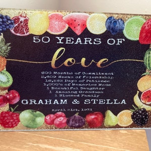Personalised 50th wedding anniversary golden wedding anniversary gift glass chopping board cheese board