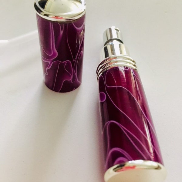 Bespoke Handturned handmade purple acrylic perfume/aftershave chrome atomiser perfume bottle  gifts
