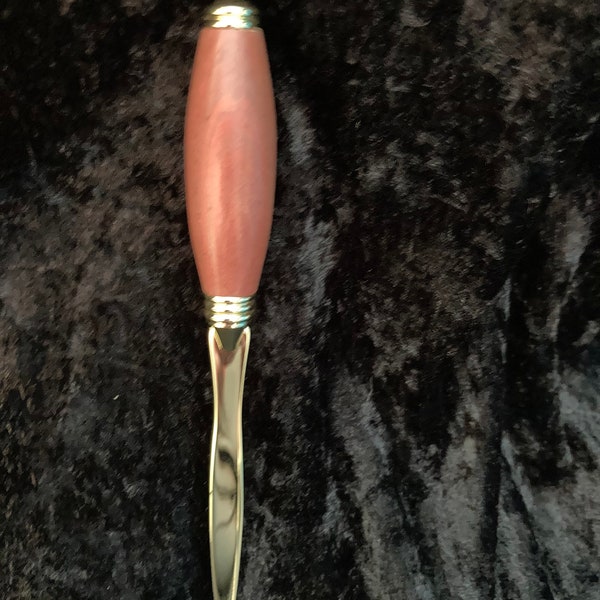 Handturned wooden handle letter opener  pink ivory  wood gold blade