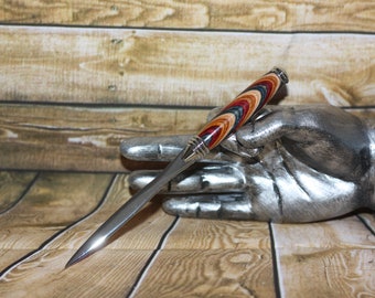 Wood handle letter opener rainbow festival handturned