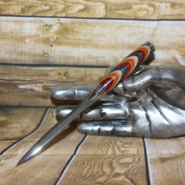 Wood handle letter opener rainbow festival handturned