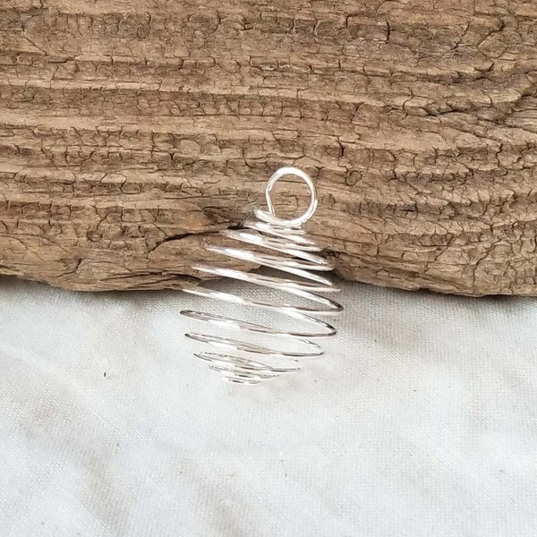 Package of 3 Large Silver Wire Spiral Cages To Make Your Own Stone or Bead Necklace Pendant - 25mm x 25mm