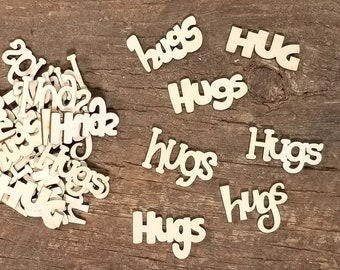 Fun "Hugs to Give" Wood Laser Cutouts -  24 Assorted Pieces - A Big Red's Craft Barn Exclusive!