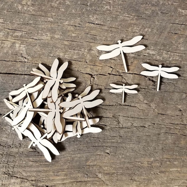 Neat "Dragonfly Minis" Natural Unfinished Wood Laser Cut - 3 Mixed Sizes - Package of 24 - For Wood Crafts, Signs Etc.