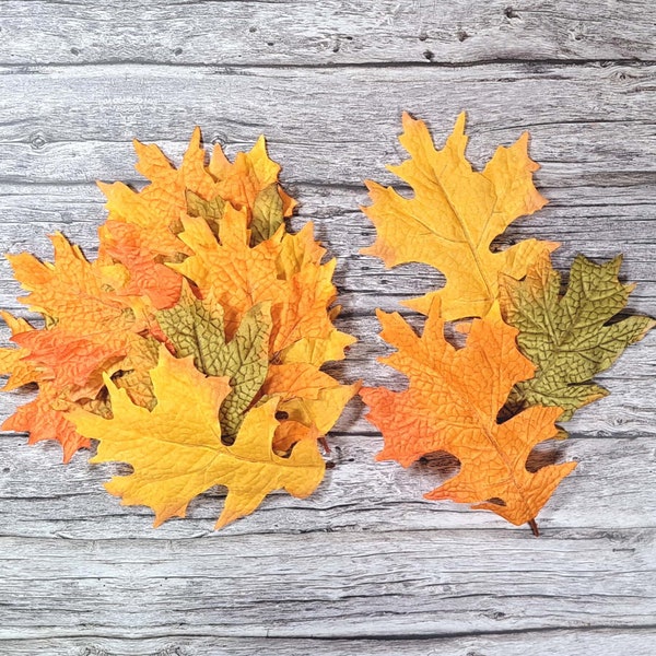 Life Size Silk Fall Oak Leaves with Stems - 7" x 5" - Package of 15 Assorted Color Leaves - These even sound like real leaves!