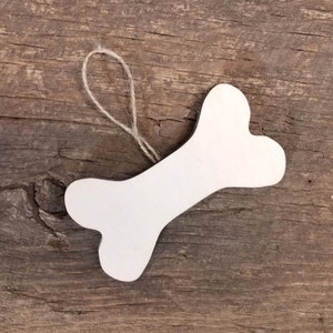 1/4&quot; Thick Unfinished Wood Dog Bone Print Ornament - Attached Twine Hanger - Perfect For Your Pet