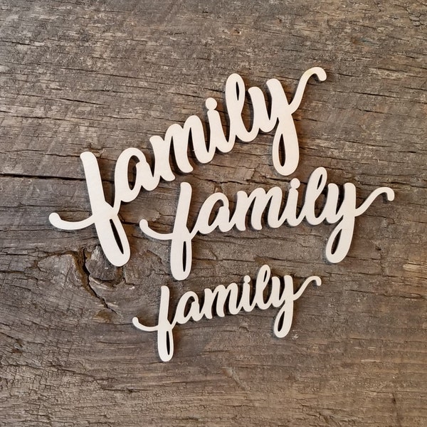 NEW 4 Sizes Available - 1/8" Thick "family" Wooden Laser Cut Word For Wood Crafts, Signs, Scrapbooking Etc.