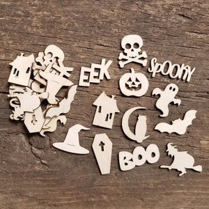 Wood Laser Cut Halloween Mini Designs - NEW Small or Large Size Spooktacular &quot;Halloween Minis&quot; - 12 or 24 Assorted Pieces