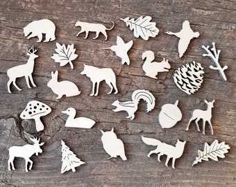 Wood Laser Cut "Woods and Wildlife Minis" - 1/8" Thick - Assortment Package - 44 Assorted Pieces Each - A "Big Red's Craft Barn" Exclusive!