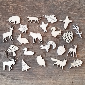 Wood Laser Cut &quot;Woods and Wildlife Minis&quot; - 1/8&quot; Thick - Assortment Package - 44 Assorted Pieces Each - A &quot;Big Red&#39;s Craft Barn&quot; Exclusive!