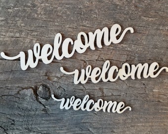 NEW 4 Sizes Available - Pretty 1/8" Thick "welcome" Wooden Laser Cut Word For Wood Crafts and Signs