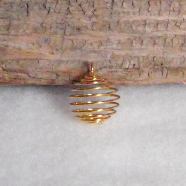 Package of 5 Small Gold Wire Spiral Cages To Make Your Own Stone or Bead Necklace Pendant 18mm x 15mm