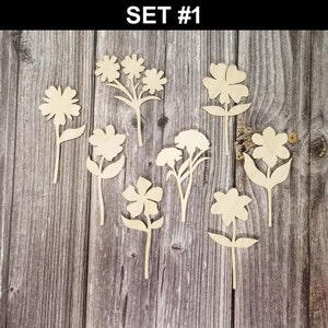 NEW! 2 Different Sets Available - Fantastic 8 Pack of Flowers - Flowers are Between 4 5/8&quot; and 4 7/8&quot; Tall - 1/8&quot; Thick Wood
