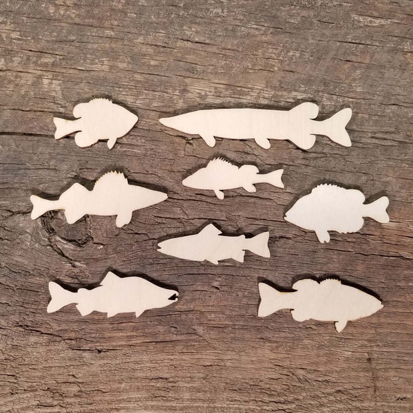 Fun "Mini Fish" Wood Laser Cutouts Assortment Package -  16 Assorted Pieces - A Big Red's Craft Barn Exclusive!