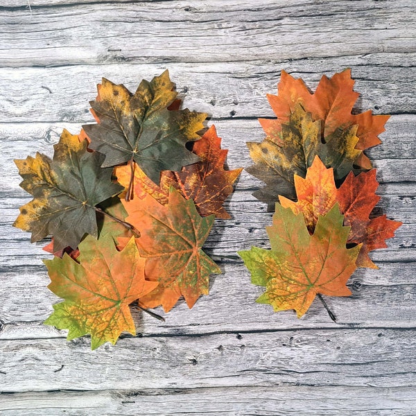 Colorful, Realistic, Life-size 5 1/2" Silk Fall Autumn Maple Leaves - Package of 12